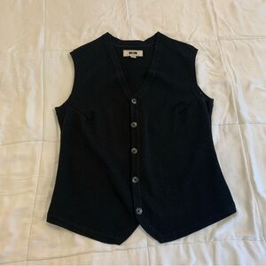 Merino Wool Black Button-Down Sleeveless Vest Top